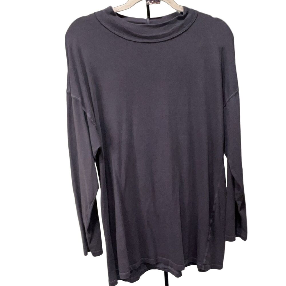We The Free Women's S Long Sleeve Mock Neck Shirt Dark Grey Relaxed Oversized